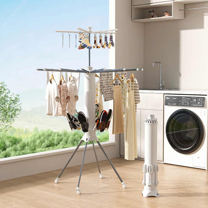 Indoor Clothes Drying Rack Metal Cloth Hanger Standing Assemble Coat Rack Laundry Drying Hanger Cloth Drying Rack With Rotation