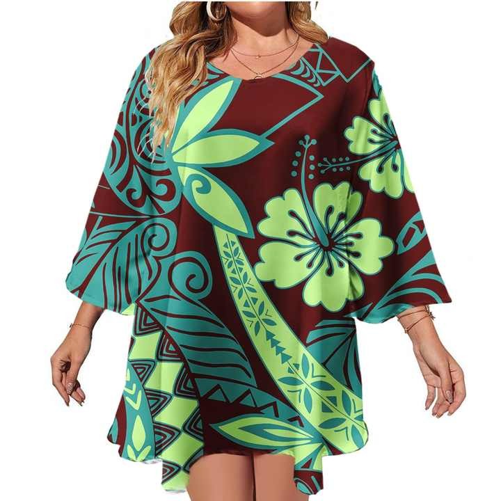 Chiffon Ladies Clothes Hibiscus Print Design Women's Blouses Shirts Polynesian Tribal Plus Size Women's Blouses & Shirts