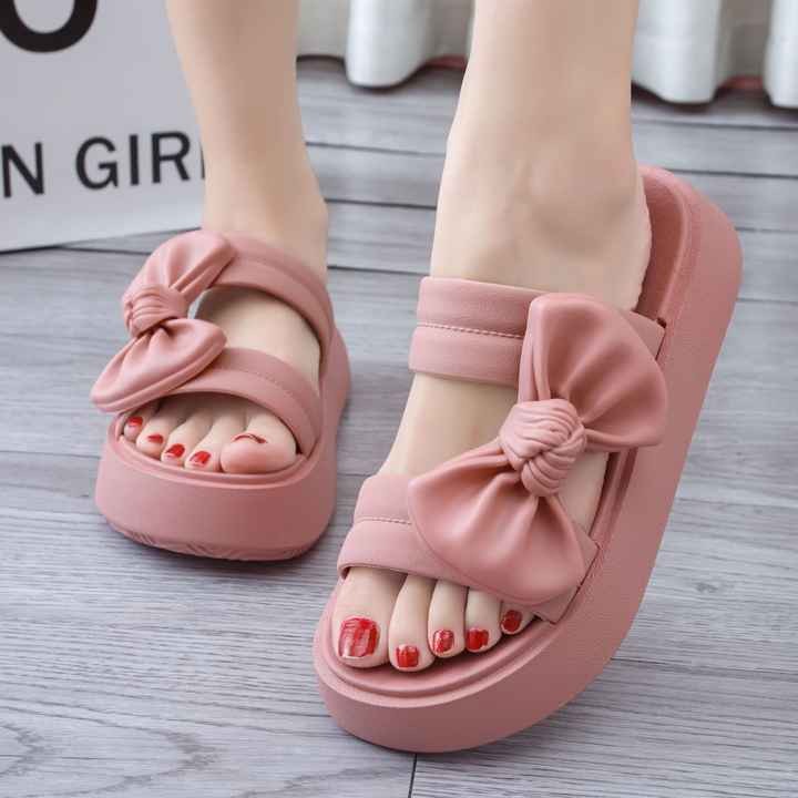 Women's PVC Platform Bow Sandals Non-Slip Wedge Thick Sole Soft Outdoor Slides Slippers Wholesale for Women & Ladies