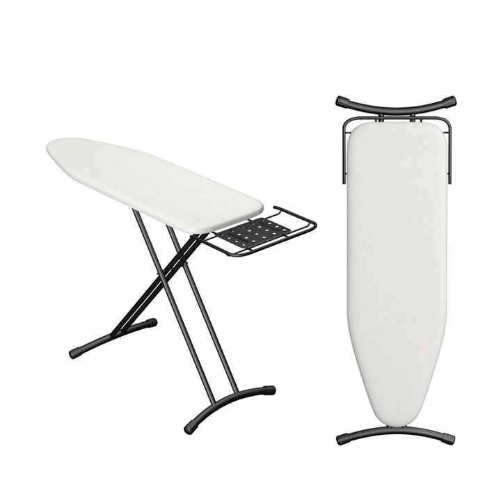 Multi functional adjustable height folding ironing board, full-size foldable ironing board with extendable iron holder