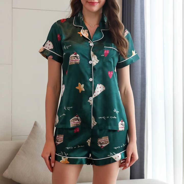 Dropshipping Women's Pajamas Satin Short Sleeves and Shorts Pajama Sets Loungewear Sleepwear for Summer