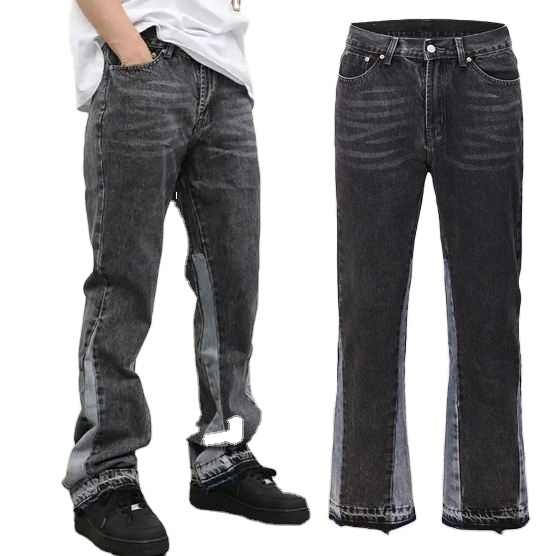 High Quality Men's Jeans Casual Black and Grey Patchwork Vintage Wash Jeans Trousers Men Custom Flares Denim Jeans