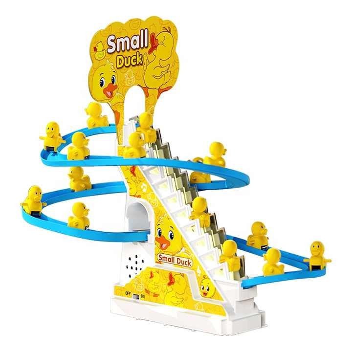 Hot Sell Little Yellow Duck Goes up the Stairs and Down the Slide Electric Duck Track Music Lights Children's Toys