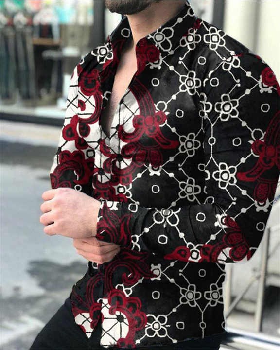 Direct Selling Plus Size Vintage Printed Hawaiian Flower Long Sleeve Shirt Luxury Men's Shirts