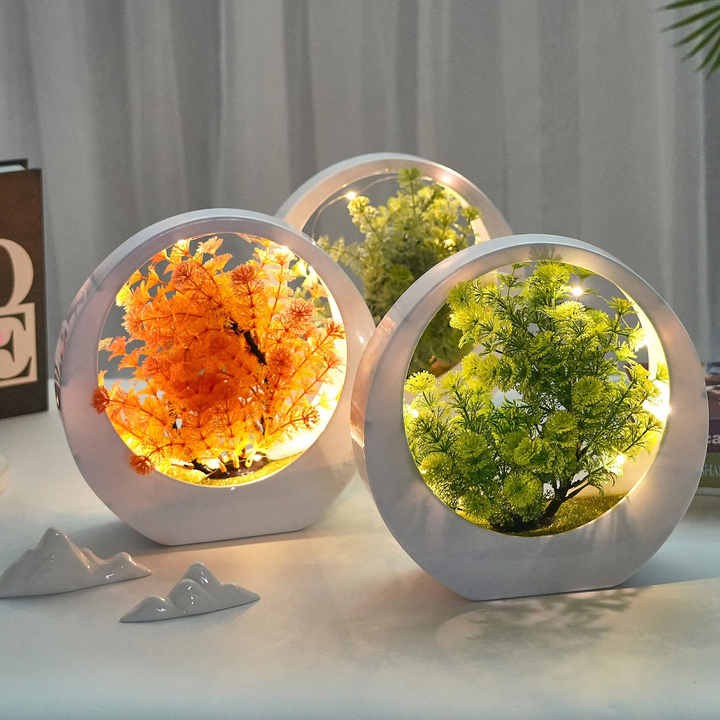 Factory Multi-color Artificial Potted Plantsa Plastic Flower Plants Creative Luminous Bonsai with LED Light Desktop Ornaments