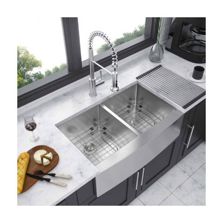 Luxury 33"x21"x10" 304 Stainless Steel Double Bowl Farmhouse Kitchen 10\" Deep Basin Waterfall Supplier Standing Single Bowl