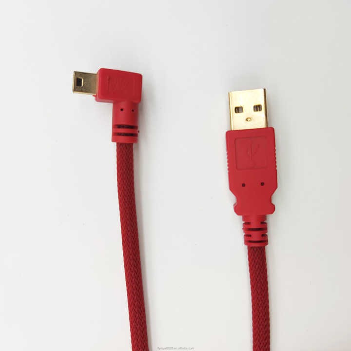 Factory Wholesale Red Customized USB 2.0 USB-A Male to Right Angle Mini USB Fast Charging Cable