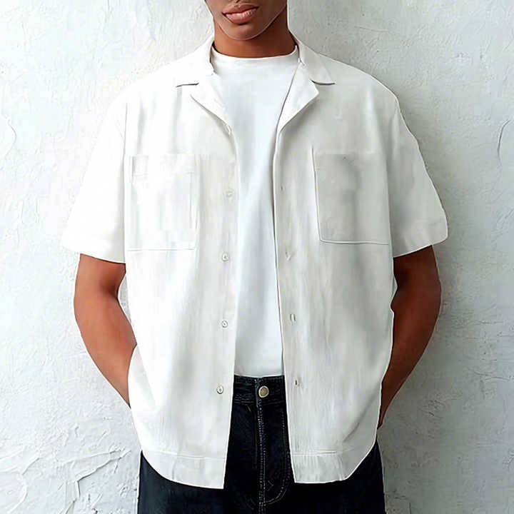 100% Cotton White Casual Shirt for Men Regular Fit Button-Up Solid Design Silk Screen Printing Shirts for Summers